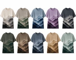 เสื้อยืดแขนสั้นทรงปกติสำหรับผู้ชาย พิมพ์ลายดิจิทัลด้านหน้า ลายภูเขาไล่เฉดสี คอกลม ผ้าถักลำลอง 100% ผ้าฝ้าย - Product Image 6