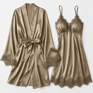 Conjunto de bata y camisón elegante para mujer, tela suave y sedosa, ropa cómoda para descansar en casa. - Product Image 6
