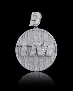 Iced Out TM Letter Moissanite Pendant 925 Silver Round Micro Paved Hip Hop Bling <b>Charm</b> - Product Image 1