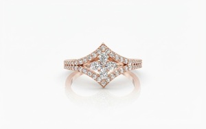 Anillo de Oro de 14K con Diamantes de Laboratorio Marquise de 0.60ctw, Diseño Geométrico, Halo de Diamantes, Banda Pavé, Anillo de Compromiso, Boda, Anillo Apilable - Product Image 1