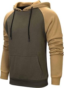 Sudadera con Capucha de Manga Raglán en Contraste al por Mayor - Verde Oliva y Beige - Top con Capucha de Forro Polar Estilo Urbano - Product Image 2