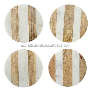 Ensemble 4 sous-verres en forme de coeur en marbre incrustation motif octogonal cuisine pierre bois papier ardoise support de napperon pour hôtels Carton - Product Image 2