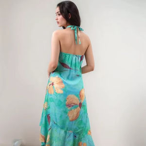 Hermoso y Cómodo Vestido Midi para Mujer, Ecológico, Sin Mangas, 100% Algodón, Estampado Liso, Georgette, para Fiesta o Uso Diario - Product Image 1