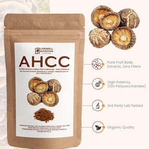 Complément alimentaire Livewell Nutrition AHCC Extrait de champignon Shiitake, lot de 2, 60 grammes, soutien immunitaire - Product Image 2