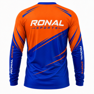 Nueva Camiseta de Motociclismo de Manga Larga para Hombre de Alta Calidad, Color Naranja y Azul, Impresión por Sublimación, Secado Rápido, para Carreras, Talla Adulto - Product Image 2