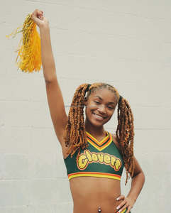 ชุดเชียร์สำหรับเด็กผู้หญิงชุดแข่งขันออกแบบได้ตามต้องการแบบ2025เทคนิคการพิมพ์ลายสีเขียวและสีเหลือง - Product Image 6