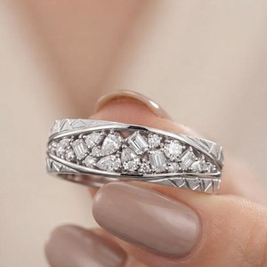 Unique Design Mix Shapes Moissanite Cave Shapes Ring Wide Band 925 Silver Fine Gift For <b>Surprise</b> Party Charms - Product Image 4
