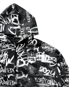 Men's Red <b>Graphic</b> Print Studded <b>Zip</b> <b>Up</b> <b>Hoodie</b> for men Custom Streetwear embriodry logo - Product Image 6