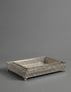 Handmade Luxury <b>Silver</b> Iron Decorative Serving Tray Rectangular Metal Ottoman Tray Handcrafted <b>Coffee</b> <b>Table</b> Display Tray - Product Image 4