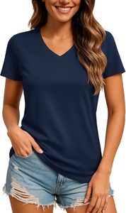 Camiseta deportiva de verano de secado rápido para mujer, con cuello en V, bordada, de punto, teñida lisa, de color sólido, en varios tamaños. - Product Image 2