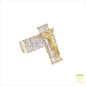 Luxury 925 Sterling <b>Silver</b> Moissanite Diamond <b>Cross</b> <b>Ring</b> With Layered Baguette Stone Setting For Global Jewelry Buyers - Product Image 3