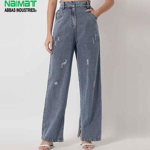 Jean en denim déchiré taille haute pour femme, coupe large, délavé, pantalon décontracté en coton, style vintage - Product Image 1
