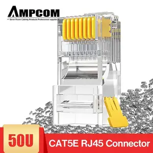 AMPCOM CAT5e RJ45 Conector 8P8C Cable Ethernet Modular RJ 45 Extremos Cable Lan 50u Conectores de crimpado chapados en oro Enchufe de red UTP