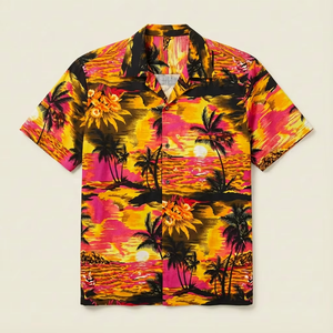 เสื้อเชิ้ตฮาวายชาย แขนสั้น ผ้าซาติน ยับยาก สไตล์ลำลอง พิมพ์โลโก้ได้ ใส่ได้ทั้งฤดูใบไม้ผลิและฤดูร้อน เหมาะสำหรับวันหยุดพักผ่อนริมชายหาด - Product Image 2