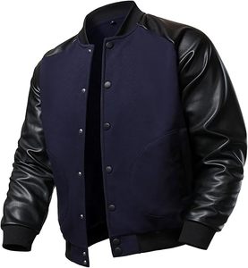 High Quality Men's Varsity Jackets Thin <b>Stand</b> Collar Light <b>Weight</b> Winter Wool Body Leather Sleeve Best Design Plain Fabric Front - Product Image 1