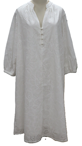 Robe ample professionnelle en coton 100% écologique à œillets, manches longues bouffantes naturelles, col en V. pour le port quotidien au bureau - Product Image 4