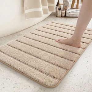 Tapis de bain moderne en coton, rectangulaire, rayé, avec dos antidérapant en caoutchouc, design touffeté épais pour usage domestique - Product Image 3