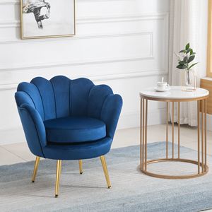 Poltrona in Velluto Blu con Gambe in Metallo Dorato, Sedia Resistente ed Ecologica per Soggiorno e Camera da Letto, Adatta per Superfici in Moquette - Product Image 2