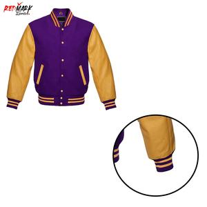 Chaqueta Bomber del equipo de béisbol Varsity 2023 con mangas de cuero genuino y cuerpo de lana, la mejor chaqueta de lona de diseño con cuello levantado - Product Image 4