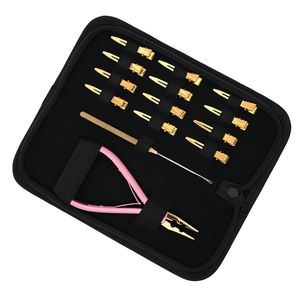 Wholesale Hair Extension Tools Kit 2-Hole Microbeads Crimping Plier Pulling Hook Tool Styling Clips Small Rexine Case Set - Product Image 1