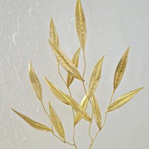 Decorative <b>Gold</b> Leaf <b>Sculpture</b> With White Marble Base Perfect For Modern Interior Decor And Tabletop Display From India - Product Image 4
