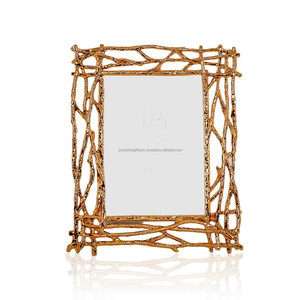 Metal & Glass Desk <b>Photo</b> <b>Frame</b> With <b>Gold</b> Plating Finishing Perforated Design Border Genuine Quality For Home Decoration - Product Image 1