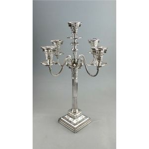 Candélabre de luxe à 5 bras en métal argenté, élégant centre de table pour mariage, porte-bougie pilier pour décoration d'événements et d'hôtels - Product Image 6