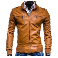 Veste en cuir pour homme de haute qualité, taille plus, couleur marron uni, vêtements décontractés pour l'hiver, veste en cuir zippée pour homme