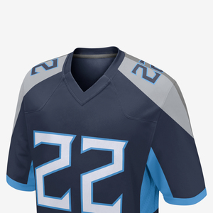 Maillot de football en polyester tricoté 100% pour homme, imprimé bleu, vêtements de sport d'équipe, respirant, manches courtes, col en V - Product Image 4