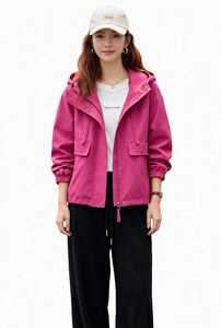Oneten Apparel <b>Pink</b> Hooded Zip up Jacket Unisex Regular Sleeve Loose Fit Solid Pocket Casual Winter Coat Front Logo Polyester - Product Image 1
