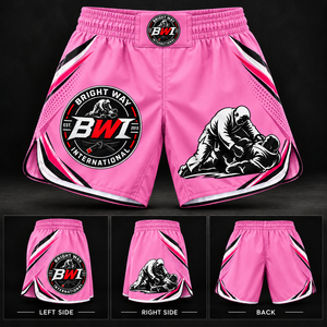 Bright Way International <b>Men's</b> <b>Pink</b> Sublimation MMA <b>Shorts</b> Quick Dry Elastic Waist Board <b>Shorts</b> Front Logo Printed - Product Image 1