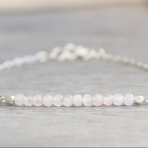 Rose Quartz Bracelet 925 Sterling Silver Gemstone Bar Bracelet Minimalist Women Jewelry Wholesale Supplier - Product Image 1