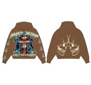 Custom <b>Full</b> Zip Graphic Hoodie Mens Y2K <b>Skeleton</b> Print Heavyweight Oversized Fleece Sweatshirt Streetwear <b>Full</b> Zip Up Hoodies - Product Image 3