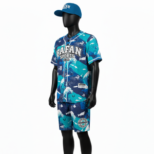 Ensemble de shorts de baseball pour hommes en tissu mesh polyester premium, bleu turquoise, impression par sublimation, logo personnalisé, vêtements de sport pour ensemble de shorts homme - Product Image 4