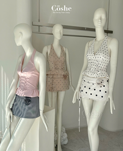 Coshe Peony Set Blusa Halter sin mangas con minifalda con detalle floral Sexy Look femenino Chic Summer Elegant Casual Wear - Product Image 5