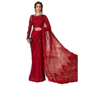 Sari indien et pakistanais au design attrayant pour femmes, pour mariage et occasions spéciales, en polyester. - Product Image 1