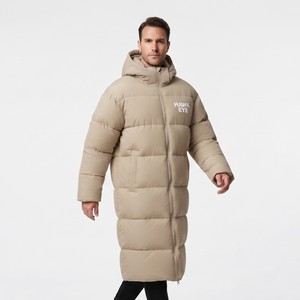 <b>Men's</b> Long <b>Hooded</b> Puffer <b>Jacket</b> Winter Thick Quilted Coat Full Zip Windproof Casual Style Polyester Wadding Solid Beige Puffer - Product Image 6