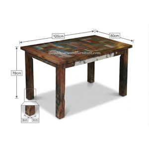 DIVADI <b>Dining</b> <b>Table</b> Java Style Patchwork Knockdown <b>Reclaimed</b> Boat Wood Sustainable Design Eco-Friendly For Indoor and Outdoor - Product Image 1