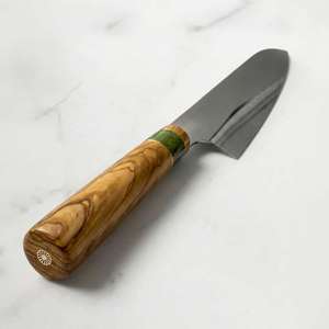 Couteau de Chef Japonais Traditionnel Haut de Gamme, Lame Satinée Anti-Taches Personnalisée, Manche en Bois d'Olivier de Luxe, pour Légumes - Product Image 6