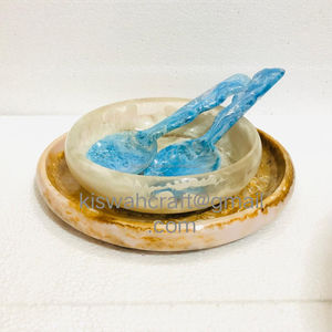 Bol à salade rond en résine de qualité supérieure avec cuillère, bol à nourriture hautement poli pour la décoration de la maison, grand plat - Product Image 1