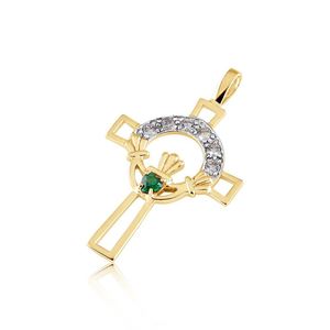 Collier avec pendentif croix plaqué or, charme en zircon, accent émeraude, bijoux pour femmes, cadeau unisexe - Product Image 1