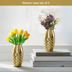 Luxury Gold Metal Flower <b>Vase</b> Set Decorative Hammered Floral <b>Vase</b> for Home Living Room Wedding Centerpiece and Table Decor - Product Image 2
