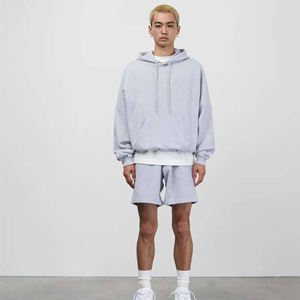 เสื้อฮู้ดดี้โอเวอร์ไซส์สีเทาเฮเธอร์สำหรับผู้ชาย พร้อมเชือกผูกและกระเป๋าจิงโจ้ รับผลิตแบบ OEM ODM ขายส่งเสื้อผ้า - Product Image 4