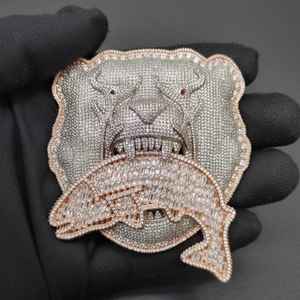 Pendentif Bouclier de Bouledogue en Moissanite VVS Effet Glacé avec Motif Poisson pour Rapper, Fête Hip Hop, en Argent 925, Bijoux Fins, Pendentifs et Breloques - Product Image 1