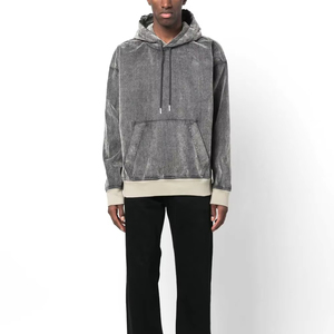 Wholesale High Quality Cotton Acid Washed Hoodie Streetwear Washing Old Sweater Stone Washed Vintage Process Hoodie Full Length - Product Image 5