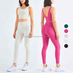 2 piezas de mallas atléticas de tiro alto Fitness peso menos alto soporte V Back Energy Bra Set para mujeres personalizado todos los tamaños y colores - Product Image 3