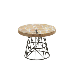 Modern Wood Resin Geometric Cake Stand Round Shape Dessert Display Platter With Gold Metal Legs For Party & Wedding Decor - Product Image 4