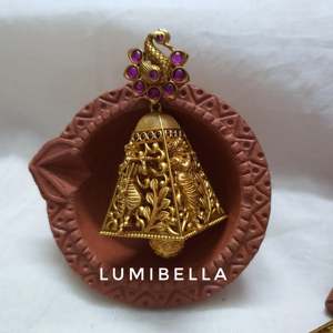 Krishna Style Matte Pearl Jhumka Drop Earrings-Ethnic Religious Chandelier Studs - Product Image 1