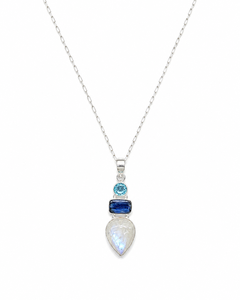 Colgante de Plata de Ley 925 con Tres Piedras: Topacio Azul, Cianita y Piedra Lunar, Diseño Minimalista para Uso Diario Unisex - Product Image 2