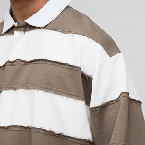 Wholesale 100% Cotton <b>Men</b> <b>Long</b> <b>Sleeve</b> Striped Rugby <b>Shirt</b> Color Blocked Casual Woven Fabric Regular Length Loose <b>Men's</b> <b>Shirts</b> - Product Image 3